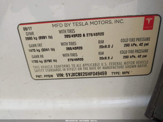 5YJXCBE25HF049459 Tesla Model X 100d/75d/90d