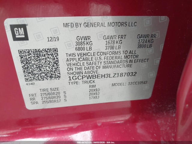 Продаж на аукціоні авто 2020 Chevrolet Silverado 1500 2wd  Short Bed Custom, vin: 1GCPWBEH3LZ187032, номер лоту: 44782133