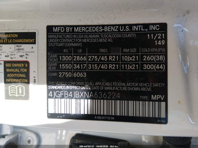 Продаж на аукціоні авто 2022 Mercedes-benz Gle 350, vin: 4JGFB4JBXNA636224, номер лоту: 44782137