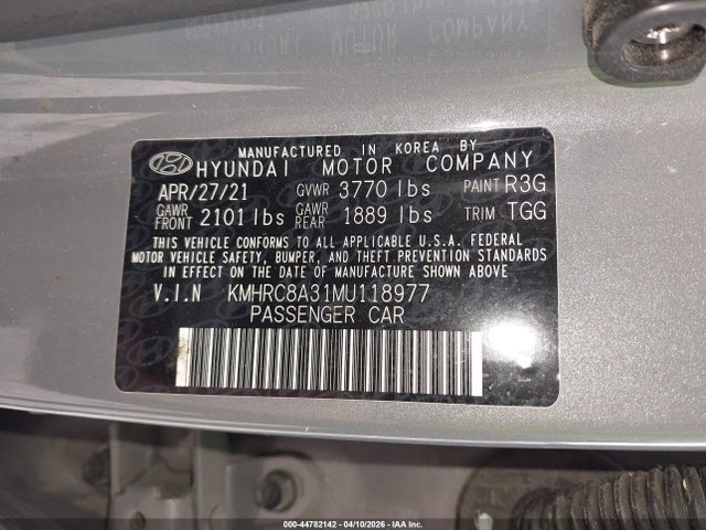 Продажа на аукционе авто 2021 Hyundai Venue Sel, vin: KMHRC8A31MU118977, номер лота: 44782142