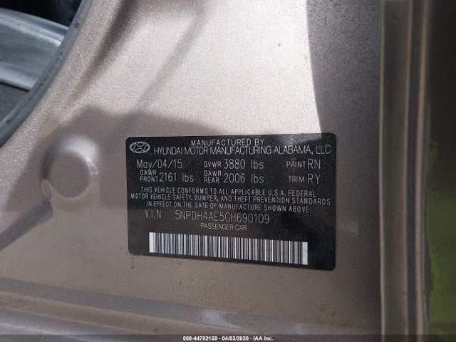 5NPDH4AE5GH690109 Hyundai Elantra Limited