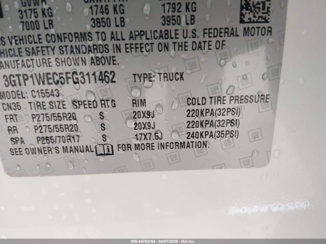 Aukcja sprzedaży 2015 Gmc Sierra 1500 Denali, vin: 3GTP1WEC5FG311462, numer aukcji: 44782164