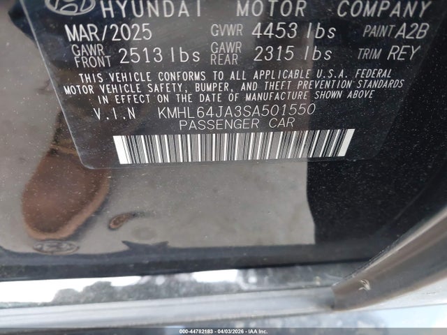 2025 Hyundai Sonata Sel მანქანა იყიდება აუქციონზე, vin: KMHL64JA3SA501550, აუქციონის ნომერი: 44782183
