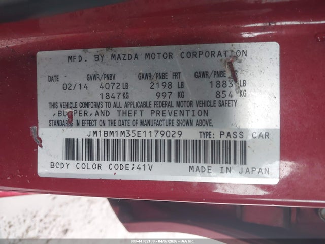 44782188 :رقم المزاد ، JM1BM1M35E1179029 vin ، 2014 Mazda Mazda3 S Grand Touring مزاد بيع