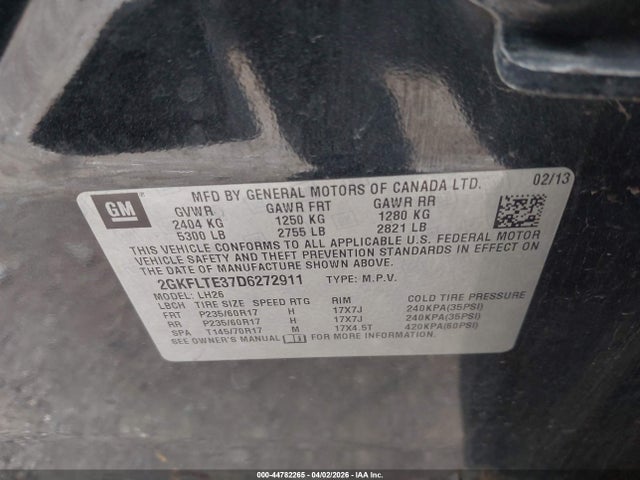 Продаж на аукціоні авто 2013 Gmc Terrain Sle-2, vin: 2GKFLTE37D6272911, номер лоту: 44782265