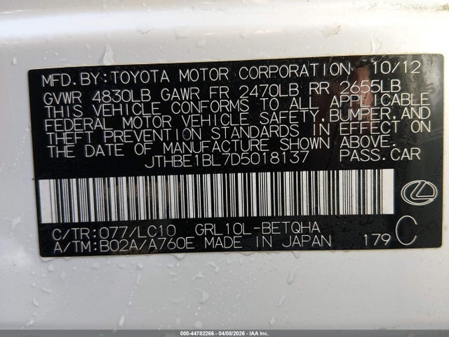 Продажа на аукционе авто 2013 Lexus Gs 350, vin: JTHBE1BL7D5018137, номер лота: 44782266