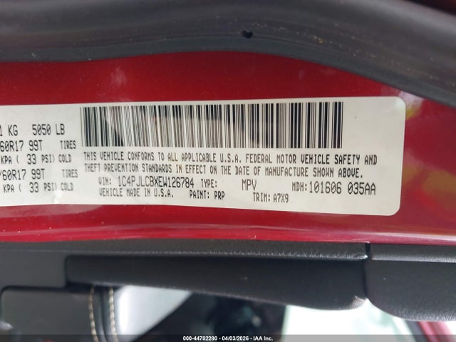 2014 Jeep Cherokee Latitude მანქანა იყიდება აუქციონზე, vin: 1C4PJLCBXEW126784, აუქციონის ნომერი: 44782280