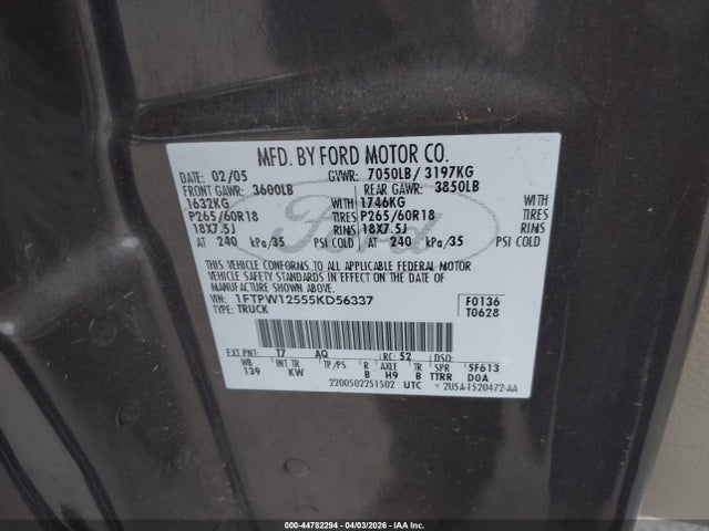 2005 FORD F-150 1FTPW12555KD56337 Photo 8