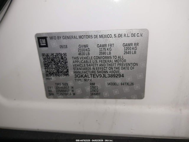 2018 Gmc Terrain Sle მანქანა იყიდება აუქციონზე, vin: 3GKALTEV9JL389294, აუქციონის ნომერი: 44782325