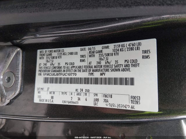 Aukcja sprzedaży 2015 Ford Escape Titanium, vin: 1FMCU0J97FUC10770, numer aukcji: 44782334