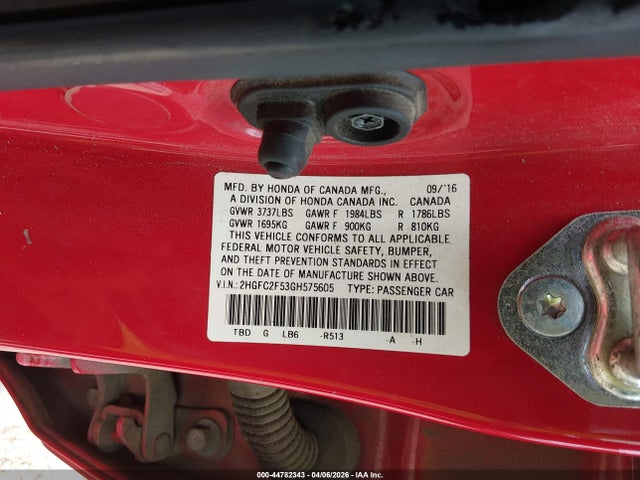Продаж на аукціоні авто 2016 Honda Civic Lx, vin: 2HGFC2F53GH575605, номер лоту: 44782343