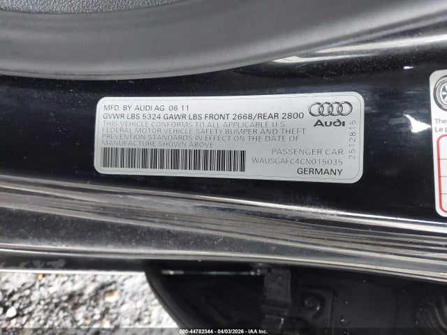 44782344 :رقم المزاد ، WAUSGAFC4CN015035 vin ، 2012 Audi A7 Premium مزاد بيع