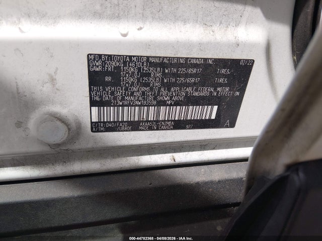 Продажа на аукционе авто 2022 Toyota Rav4 Xle, vin: 2T3W1RFV3NW193598, номер лота: 44782368