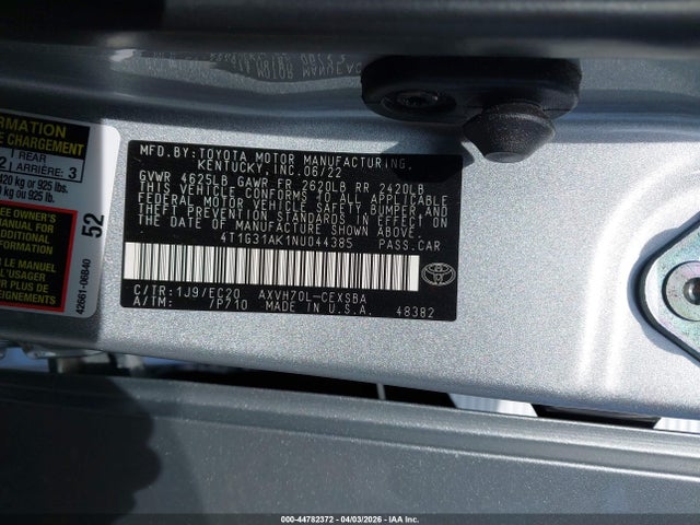 Aukcja sprzedaży 2022 Toyota Camry Nightshade Edition Hybrid, vin: 4T1G31AK1NU044385, numer aukcji: 44782372