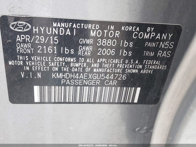 Продаж на аукціоні авто 2016 Hyundai Elantra Se, vin: KMHDH4AEXGU544726, номер лоту: 44782375