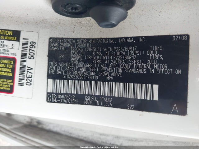 Продаж на аукціоні авто 2008 Toyota Sienna Le, vin: 5TDZK23C98S176010, номер лоту: 44782400
