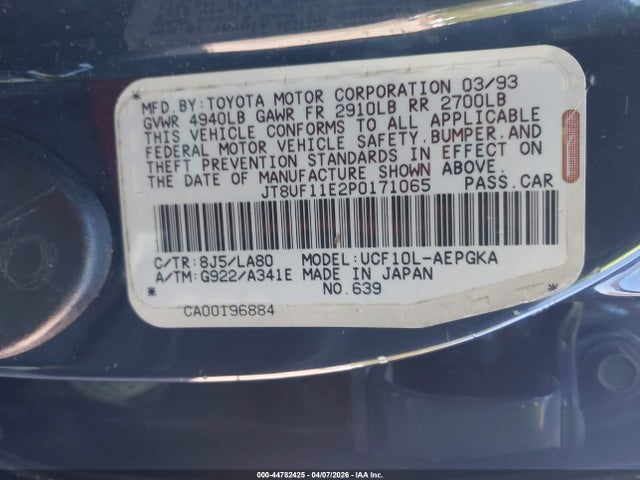 Aukcja sprzedaży 1993 Lexus Ls 400, vin: JT8UF11E2P0171065, numer aukcji: 44782425