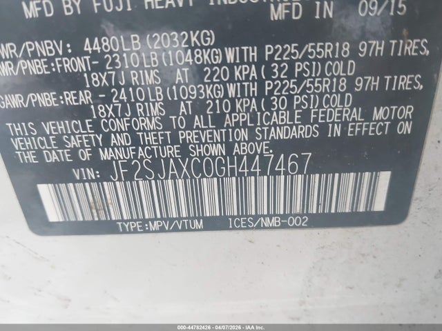 Subaru Forester 2.5i Touring 2016 JF2SJAXC0GH447467 Image 9
