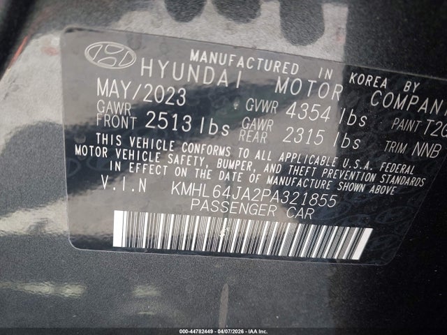 Продаж на аукціоні авто 2023 Hyundai Sonata Sel, vin: KMHL64JA2PA321855, номер лоту: 44782449