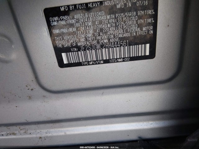 2017 Subaru Forester 2.0xt Touring მანქანა იყიდება აუქციონზე, vin: JF2SJGWC2HH444561, აუქციონის ნომერი: 44782458