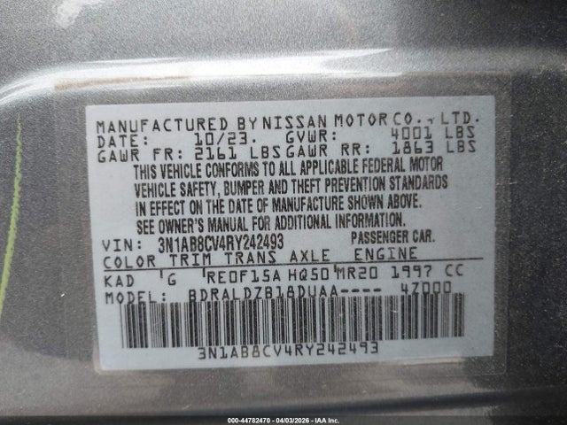 Продажа на аукционе авто 2024 Nissan Sentra Sv Xtronic Cvt, vin: 3N1AB8CV4RY242493, номер лота: 44782470