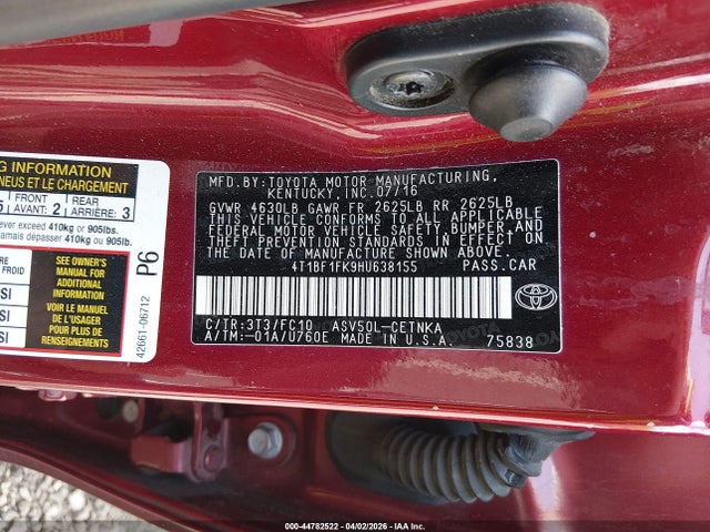 Aukcja sprzedaży 2017 Toyota Camry Le, vin: 4T1BF1FK9HU638155, numer aukcji: 44782522