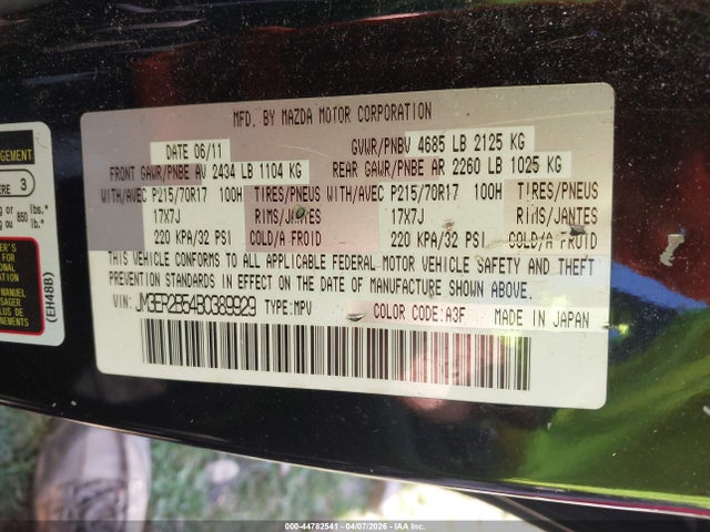 2011 Mazda Cx-7 I Sport მანქანა იყიდება აუქციონზე, vin: JM3ER2B54B0389929, აუქციონის ნომერი: 44782541