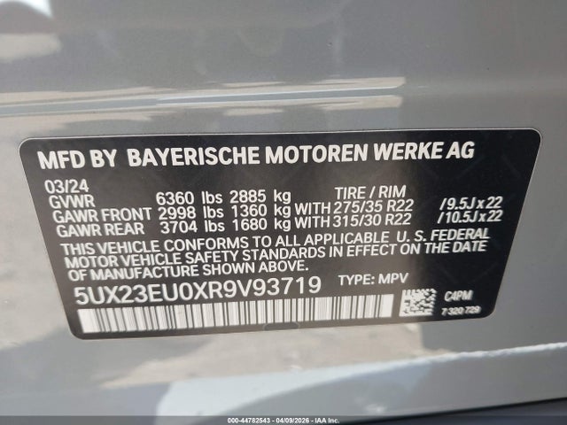 44782543 :رقم المزاد ، 5UX23EU0XR9V93719 vin ، 2024 Bmw X5 Xdrive40i مزاد بيع