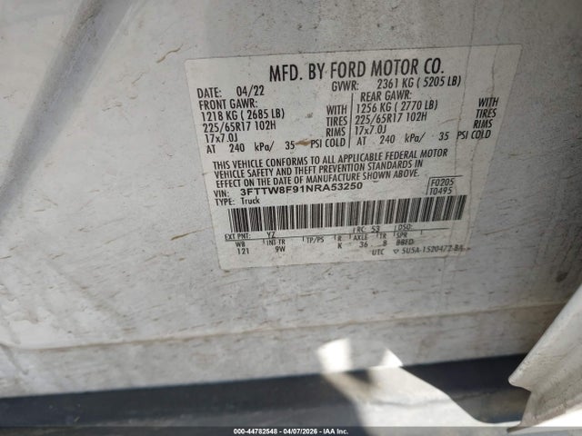 Ford Maverick Xl 2022 3FTTW8F91NRA53250 Image 9