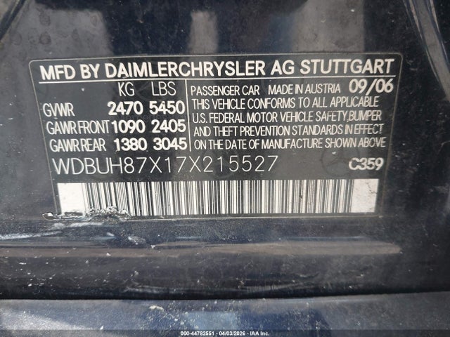 Aukcja sprzedaży 2007 Mercedes-benz E 350 4matic, vin: WDBUH87X17X215527, numer aukcji: 44782551