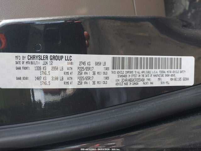 Продаж на аукціоні авто 2012 Volkswagen Routan Se, vin: 2C4RVABG0CR355480, номер лоту: 44782553