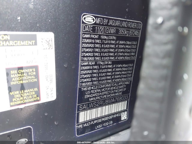 Aukcja sprzedaży 2021 Land Rover Range Rover Sport Hst Mhev, vin: SALWS2RU8MA768033, numer aukcji: 44782581
