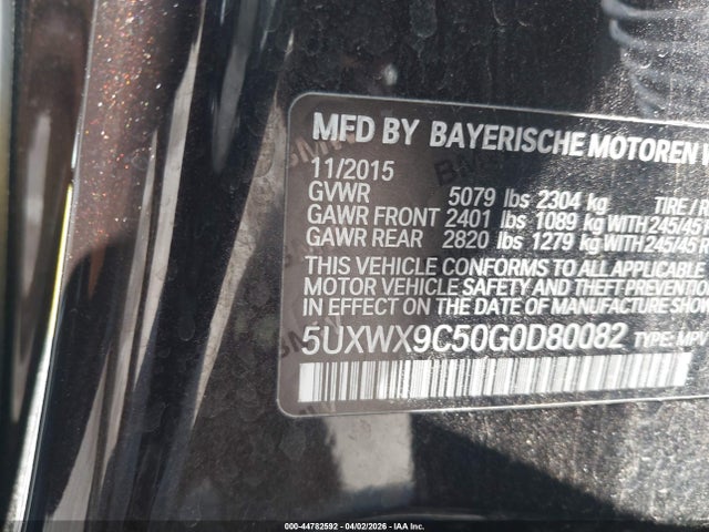Aukcja sprzedaży 2016 Bmw X3 Xdrive28i, vin: 5UXWX9C50G0D80082, numer aukcji: 44782592