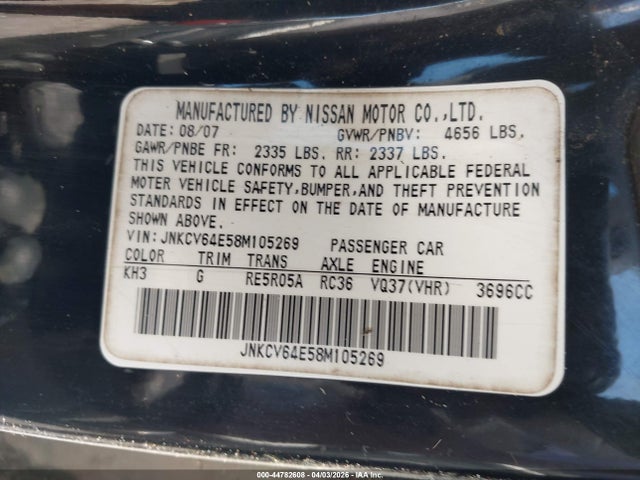 2008 INFINITI G37 JNKCV64E58M105269 Photo 8
