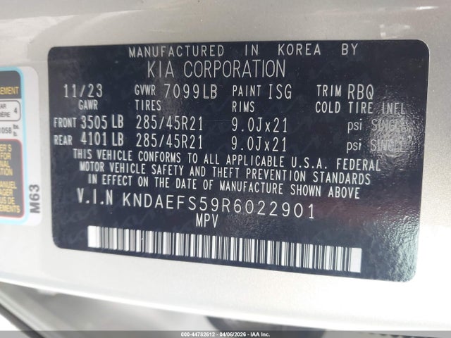 KNDAEFS59R6022901 KIA Ev9 Gt-line