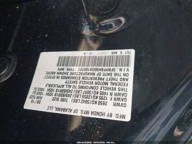 5FNYF6H50GB105721 Honda Pilot Ex-l