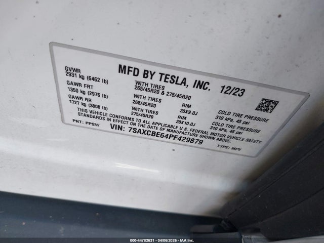 Продаж на аукціоні авто 2023 Tesla Model X Plaid Tri Motor All-wheel Drive, vin: 7SAXCBE64PF429879, номер лоту: 44782631