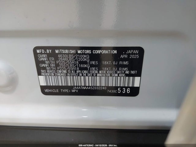 Продаж на аукціоні авто 2025 Mitsubishi Eclipse Cross Black Edition S-awc, vin: JA4ATWAA4SZ032240, номер лоту: 44782642