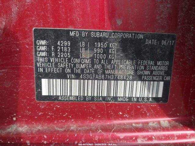 Продаж на аукціоні авто 2017 Subaru Impreza 2.0i Premium, vin: 4S3GTAB67H3748428, номер лоту: 44782643
