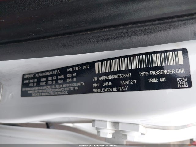 2019 ALFA ROMEO GIULIA ZARFANBN9K7603347 Photo 8