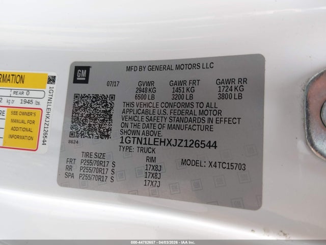 44782657 :رقم المزاد ، 1GTN1LEHXJZ126544 vin ، 2018 Gmc Sierra 1500 مزاد بيع