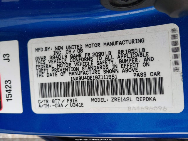 Aukcja sprzedaży 2009 Toyota Corolla Le, vin: 1NXBU40E19Z111951, numer aukcji: 44782673