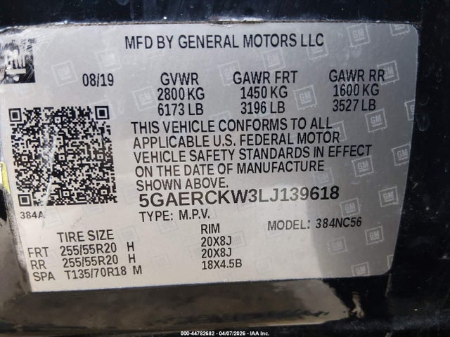 Aukcja sprzedaży 2020 Buick Enclave Fwd Premium, vin: 5GAERCKW3LJ139618, numer aukcji: 44782682