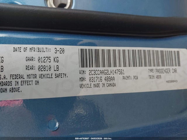 2020 Chrysler 300 Touring მანქანა იყიდება აუქციონზე, vin: 2C3CCAAG2LH147561, აუქციონის ნომერი: 44782687