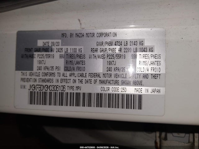 44782688 :رقم المزاد ، JM3KFBDM3M0306106 vin ، 2021 Mazda Cx-5 Grand Touring مزاد بيع
