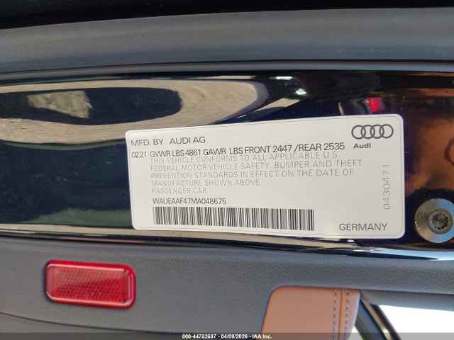 44782697 :رقم المزاد ، WAUEAAF47MA048675 vin ، 2021 Audi A4 Premium Plus 45 Tfsi S Line Quattro S Tronic مزاد بيع