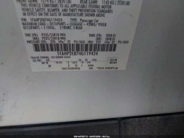 Aukcja sprzedaży 2017 Ford Taurus Sel, vin: 1FAHP2E87HG119424, numer aukcji: 44782713