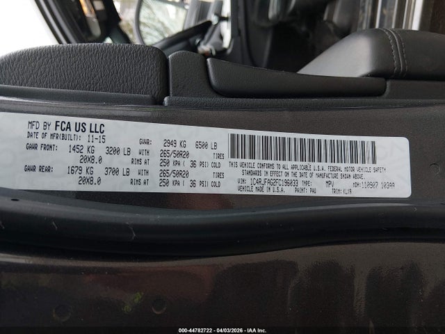 Aukcja sprzedaży 2015 Jeep Grand Cherokee Altitude, vin: 1C4RJFAG2FC196033, numer aukcji: 44782722