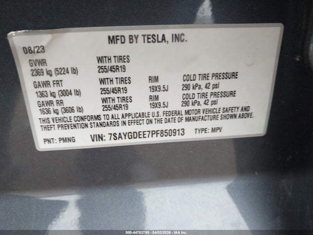 7SAYGDEE7PF850913 Tesla Model Y