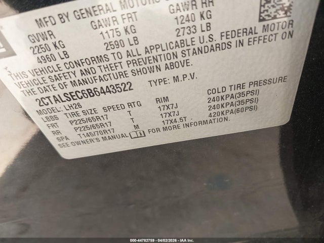 44782759 :رقم المزاد ، 2CTALSEC6B6443522 vin ، 2011 Gmc Terrain Sle-2 مزاد بيع